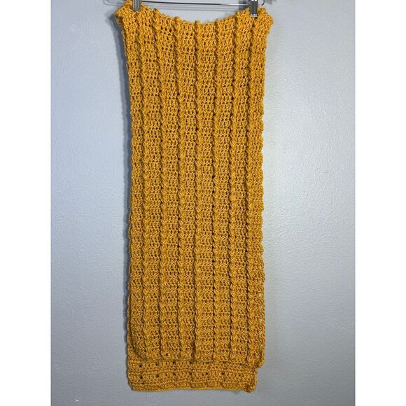 Cozy Mustard Yellow Knit Scarf Chunky Winter Warm Crochet Long Wrap Handmade - Picture 2 of 4